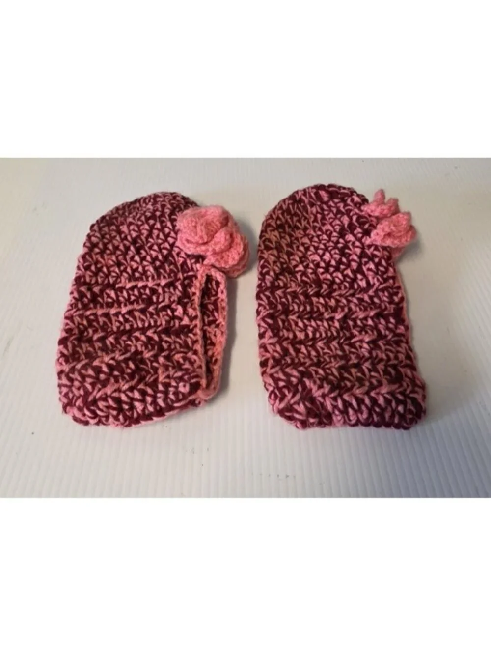 Brand New Set of 2 Homemade Boys Girls Knitted Booties Pink Navy Blue Maroon